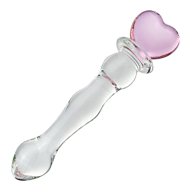 Glass Dildo Butt Plug, Glass Pleasure Wand, Heart Shape Crystal Massager Anal Sex Toys For Women Men Couple