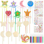 77 Pcs DIY Fairy Wand Craft Kit for Kids, Wooden Princess Wands with Gems, Ribbons & Pen