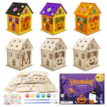7 Pack Wooden Pumpkin House Craft Kit for Kids DIY Halloween Decoration