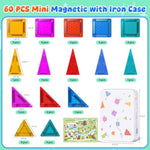 Mini Magnetic Tiles With Iron Case, 60 Pcs Travel Magnetic Toys Set, Magnet Building Block Set, Ideal Travel Companion For Kids 3+, Travel Toys Gifts For Boys & Girls Birthday Christmas