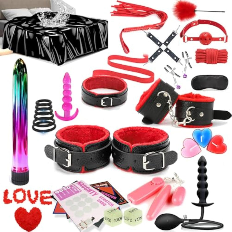 31Pcs Bdsm Restraints Kit Sex Toy, Anal Plug Handcuff Mouth Gag Spanki BlessMyBucket 31Pcs Bdsm Restraints Kit Sex Toy, Anal Plug Handcuff Mouth Gag Spanki BlessMyBucket