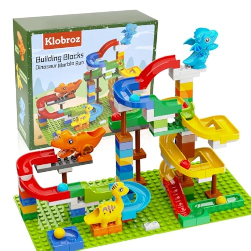 Building Blocks For Kids Toddlers 3 4 5 6 7 8+ Year Old, 127-Piece Large Classic Building Bricks, Dinosaur Marble Run With 2 Baseplate For Boys Girls All Ages, Compatible With All Major Brands