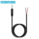 6 Ft Replacement 3.5Mm Male Plug To Bare Wire Open End Ts 2 Pole Mono 1/8" 3.5Mm Plug Jack Connector Audio Cable Repair