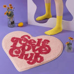 Self Love Club Rug Heart Shaped - 37"X29" Cute Bath Mat Non Slip, Funky Aesthetic Groovy Small Accent Rugs For Bedroom Bathroom, Girls Preppy Room Decor, Pink Heart Rug