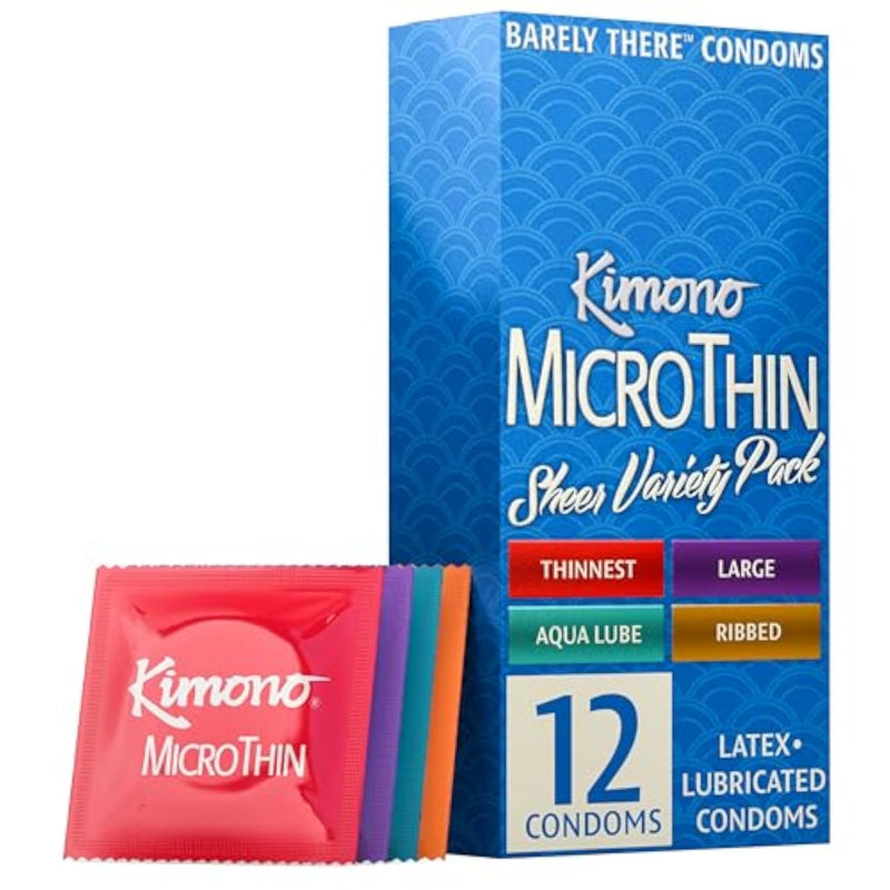 Kimono MicroThin Sheer Variety Pack of 12 - Multiple Styles of Ultrathin Condom Shapes in One Convenient Pack