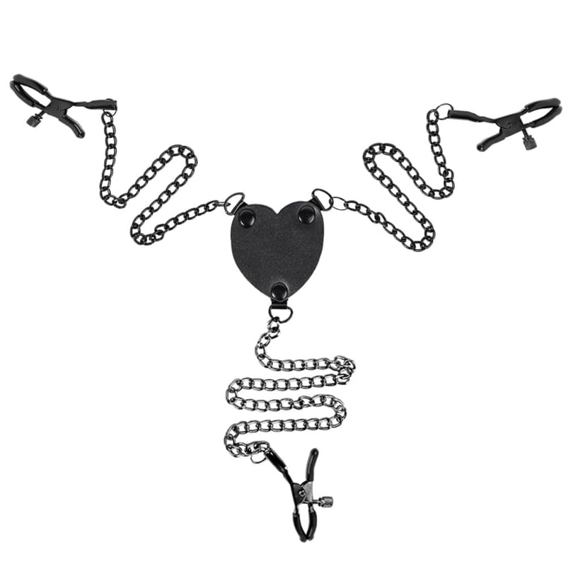 3 Pieces Heart-Shaped Breast Clamps Non Piercing Nipple Clamps With Chains Bdsm Adult Sex Toys For Women Men Couples - Black