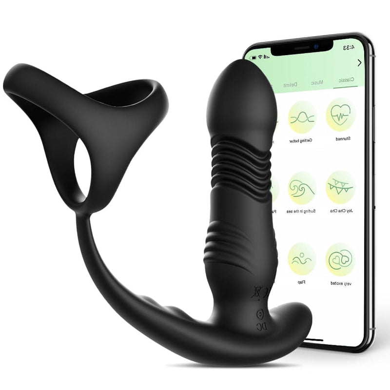 Anal Vibrator With Penis Ring, Waterproof App Remote Control Thrusting Prostate Massager With 10 Vibrating Modes, Anal Plug Sex Toy For Adult Men Couples