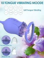 Rose Vibrator for Women - APP Remote, 8 Thrust & 10 Tongue Vibration, Heated Toy