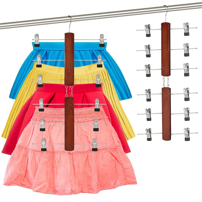 6 Tier Pants Hangers Space Saving - Wood Scarf Hangers For Closet Organizer - Sp