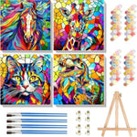 4 Pack Animals Paint by Numbers Kit for Kids with 8x8 Inch Frame