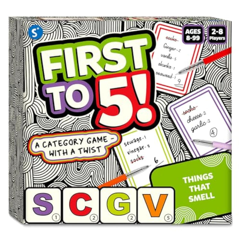 Board & Card Game - First To 5, Category Game With A Twist, Quick Thinking, Perfect For Parties, Christmas, Family Game Nights, Gifts For Kids, Teens, Adults, Ages 8, 9, 10 & Up