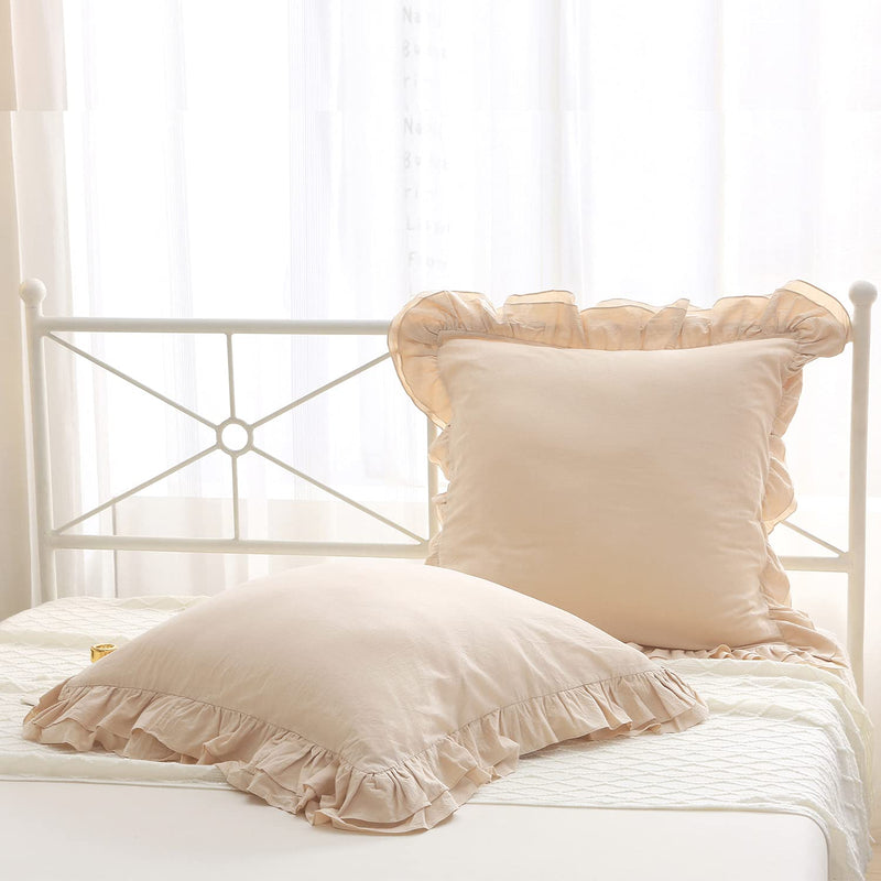2Pack Taupe Euro Shams 26X26 Inches, Rustic Ruffle Pillow Shams Shabby And Chi