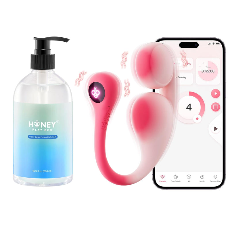 Honeyplaybox Vibrosa G Spot Vibrator Women Sex Toy Whit 16 Fl Oz Water Based Lube, Pressure Sensing Dual-Ball Egg Vibrator App Remote Control Long Distance Adult Sex Toys & Games With Led Light