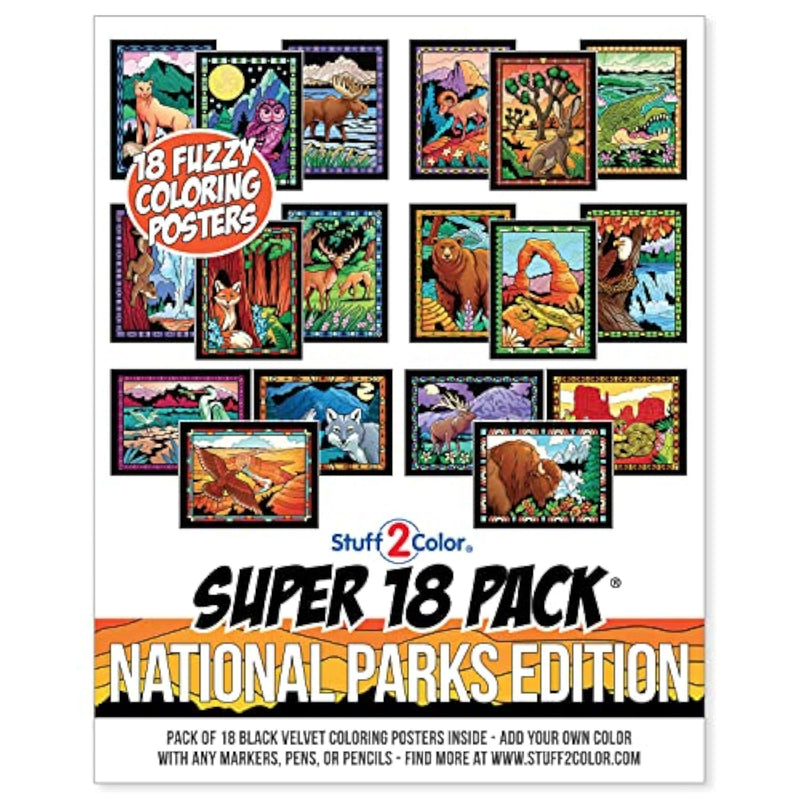 18 Pack Fuzzy Velvet Coloring Posters, National Parks Edition, Arts & Crafts for All Ages