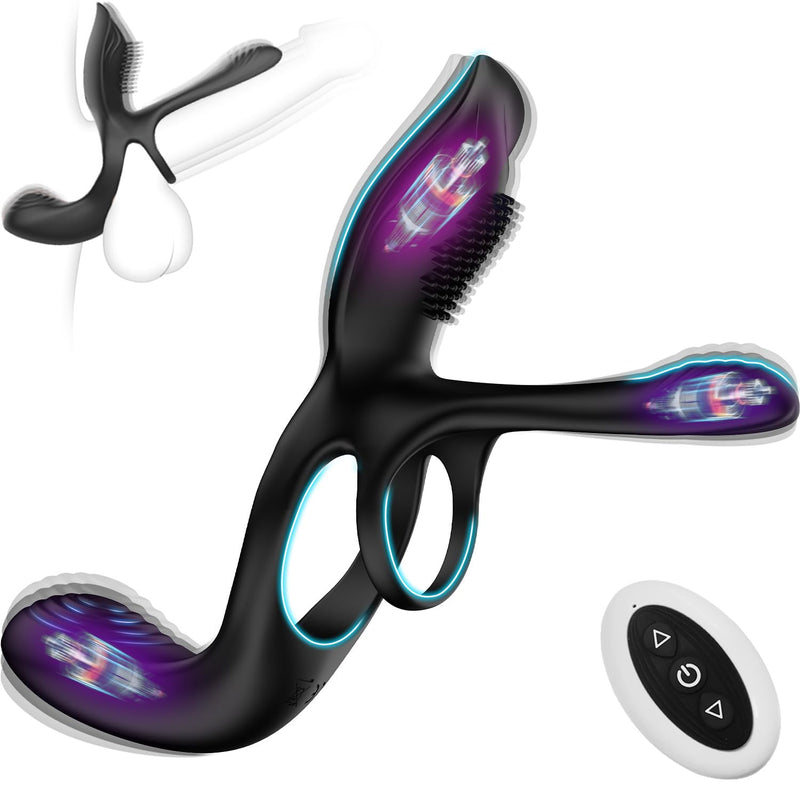Vibrator For Couple, 3 In 1 Vibrating Cock Ring With 10 Modes, Men'S Penis Vibrators, Perineum , G Spot, Clitorals Stimulator For Women, Sex Novelties, Adult Sex Toys & Games Black
