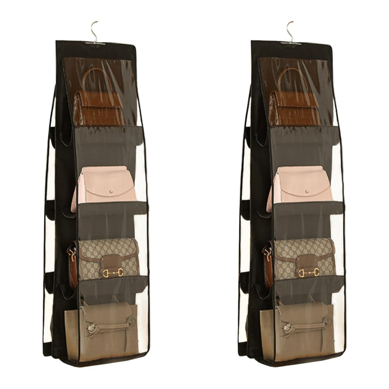 2 Pcs 8 Pockets Hanging Purse Handbag Organizer Clear Shelf Bag Collection Stora