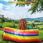 Rainbow Inflatable Sofa - Portable Lounger For Adults & Kids, Indoor Outdoor Camping Furniture Waterproof Pvc Bean Bag Chair | Festival, Beach, Dorm Room Decor | Easy To Inflate & Carry