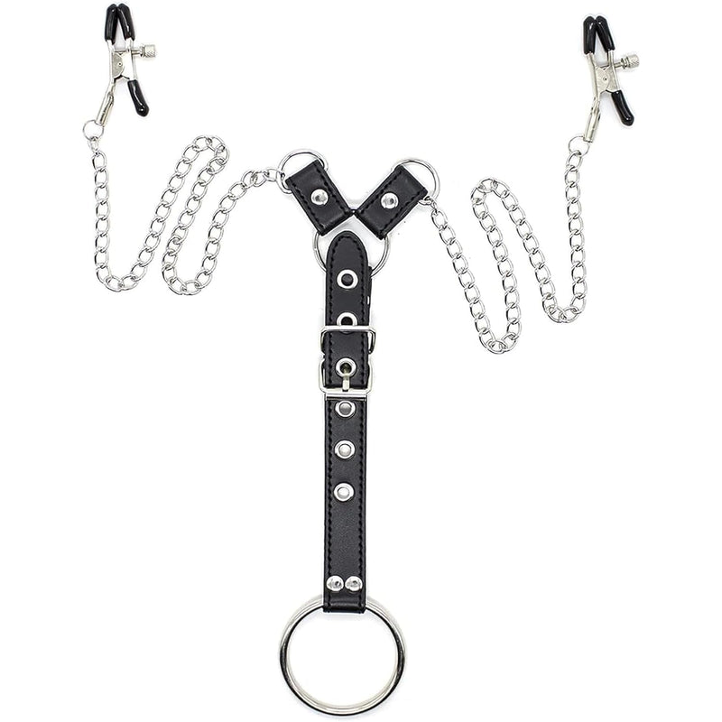 Men'S Nipple Clamps Cock Cage Chastity Belt With Cock Rings Ring Chastity Cage Bondage Stainless Steel Nipple Clamps Man Sex Toy For Couples Extreme Sex 2-In-1 Sm Erotic Breast Clamp