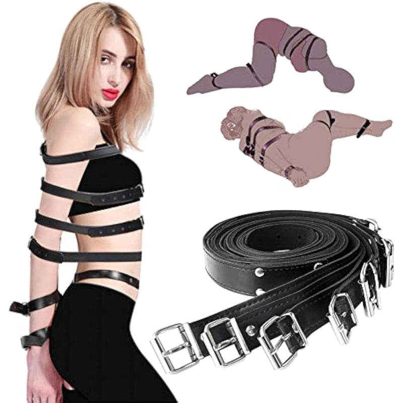 Leather Bondage Set 7 Pcs Tie Rope For Bdsm Sex Bondage Restraint Extreme Sex Toys For Couples Restraint Sm Fetish Sex Toys Bdsm Sex Bondage Full Body Bondage Kit