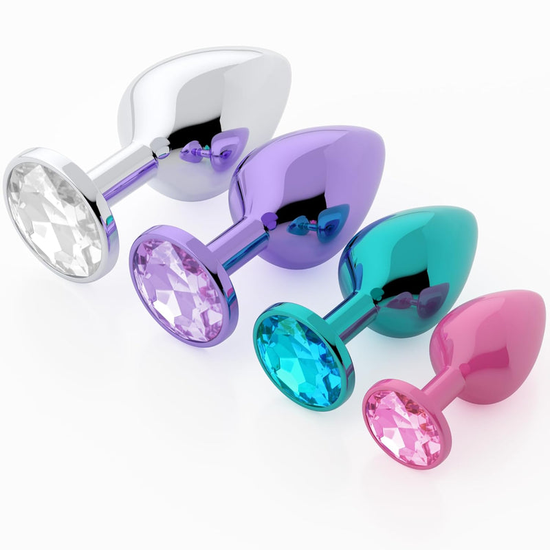 Anal Plug Beginner Set - 4 Pcs Jewel Butt Plug Training Kit, Adult Anal Toys For Men, Women & Couples, Unisex Anal Trainer For Beginners To Advanced, P-Spot & Pleasure Enhancer