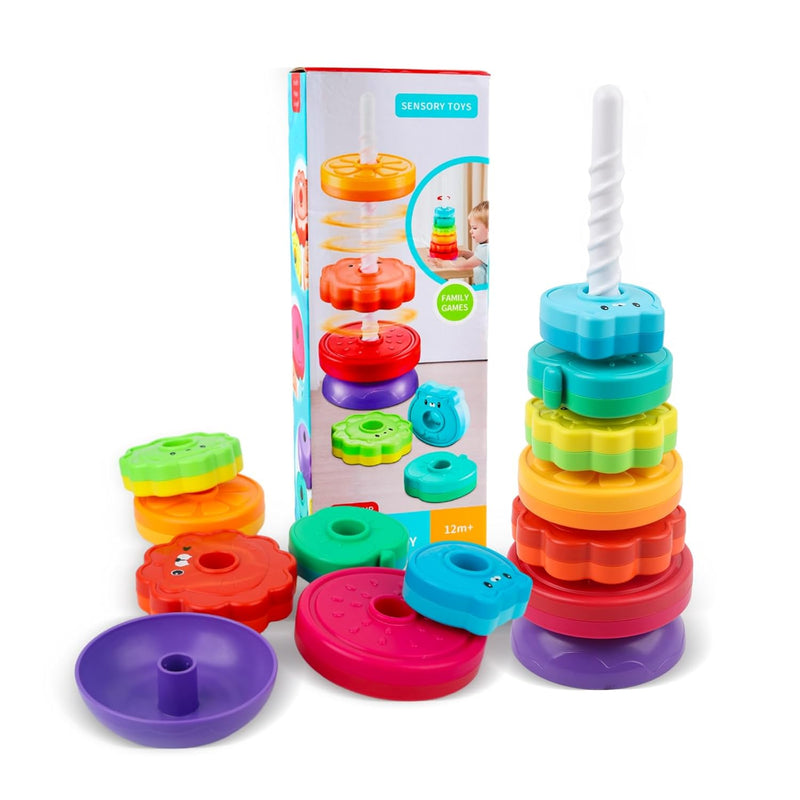 Spinning Stacking Toys For Babies 12+ Month Rainbow Ring Flowers Animals Fr