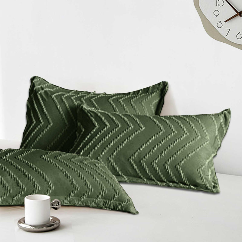 Olive Green Standard Size Pillow Shams Set Of 2, Boho Tufted Soft Microfiber P