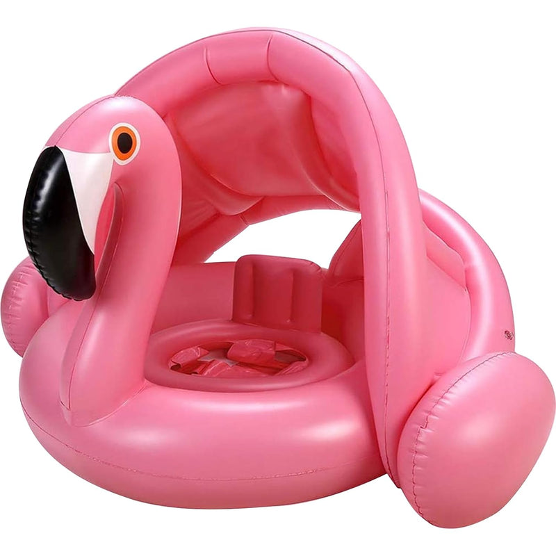Flamingo Baby Swimming Ring With Upf 50+ Canopy Back Holder & Wings Airbag