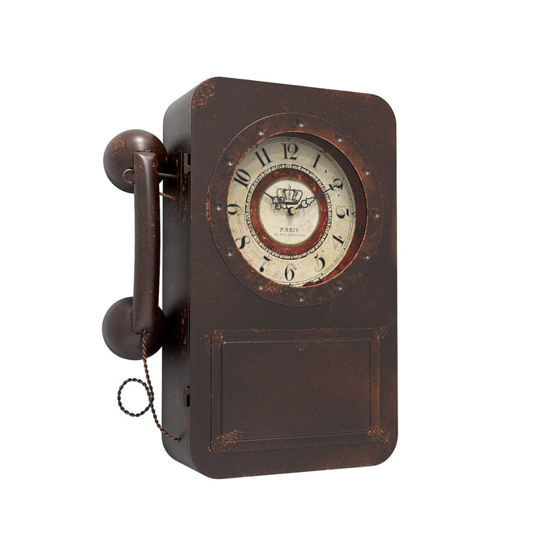 Retro Old Telephone Wall Clock With Hidden Safe, Battery Operated Quartz Metal