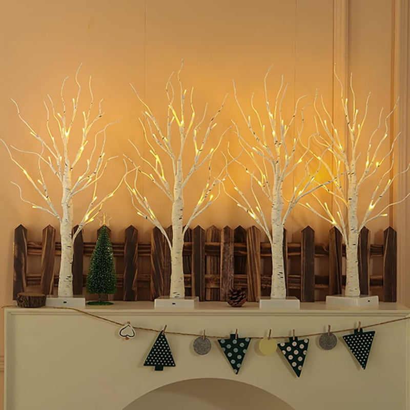 Lighted Birch Tree, 4 Pack 2Ft Tree Indoor, Battery Operated Artificial Tree W