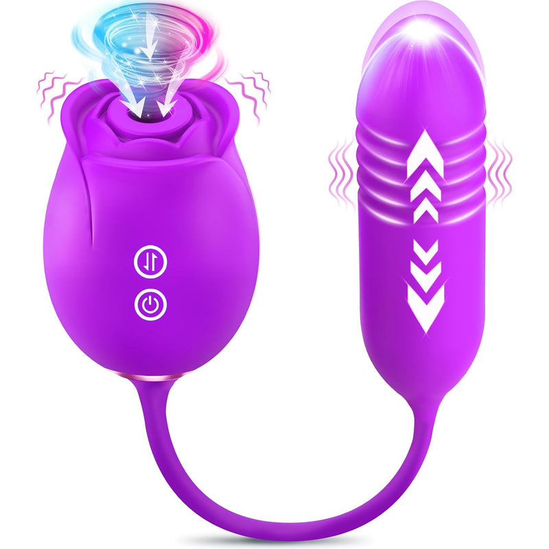 Vibrator Rose Sex Toys For Women – Upgraded Rose Sex Stimulator With 18 Sucking Thrusting Dildo G Spot Vibrators Clitoral Stimulator, Adult Sex Toys Games For Couples Pleasure