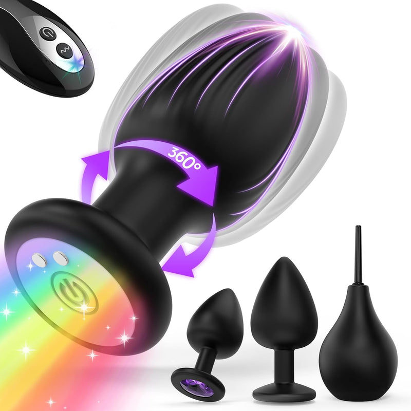 4Pcs Anal Plug Sex Toys, Vibrating Butt Plug Training Kit With 10 Vibration & Rotation Modes, Flashing Light Prostate Massager Adult Toys With Remote Control, Male Female Vibrator Couples Sex Toy