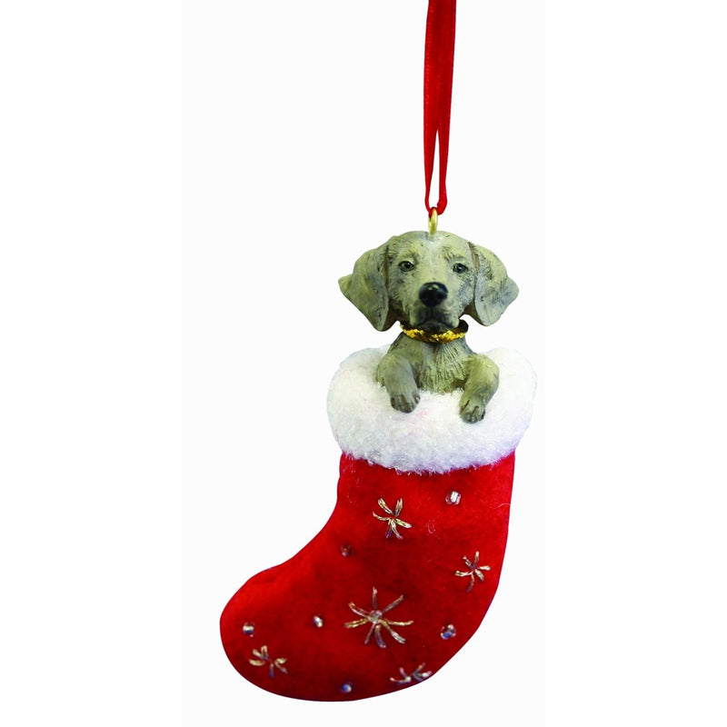 Weimaraner Christmas Stocking Ornament With "Santa'S Little Pals" Hand Painted