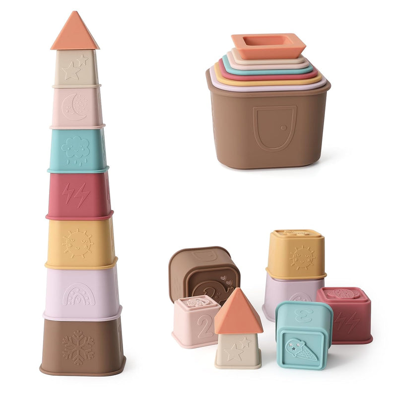 Baby Stacking Cups Toy, Silicone Stacking Tower, Silicone Soft Teething Toy