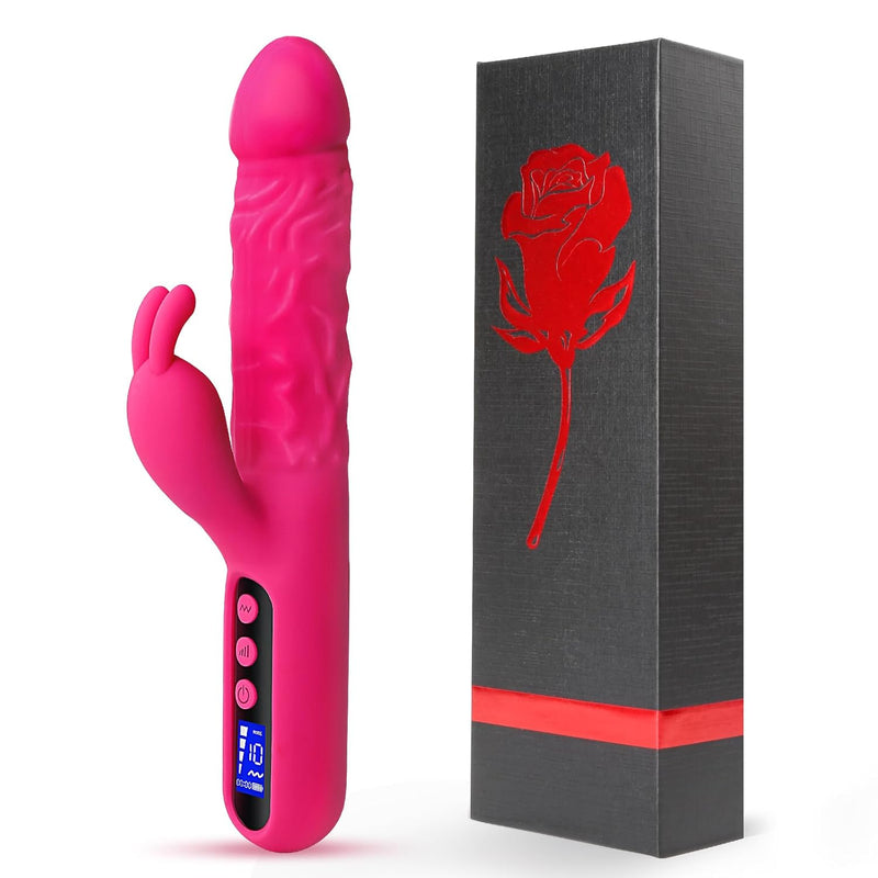 Rabbit Vibrator Adult Toys, G Spot Clitoral Vibrator Dildo With Lcd Display 10 Patterns & 4 Speeds, Rechargeable Rabbit Dildo Vibrator Sex Toys For Women Or Couples (Rose)