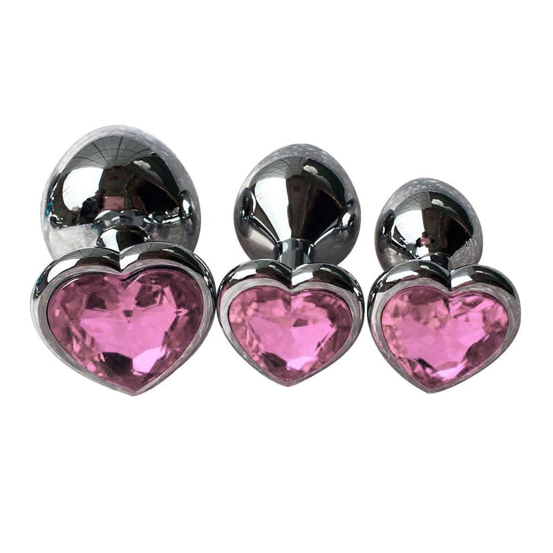 3Pcs Set Luxury Metal Butt Toys Heart Shaped Anal Trainer Jewel Butt Plug Kit S&M Adult Gay Anal Plugs Woman Men Sex Gifts Things For Beginners Couples Large/Medium/Small,Pink