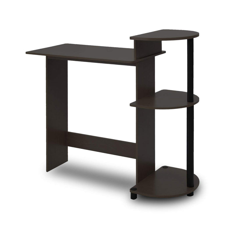 Compact Computer Desk With Shelves, Round Side, Espresso/Black