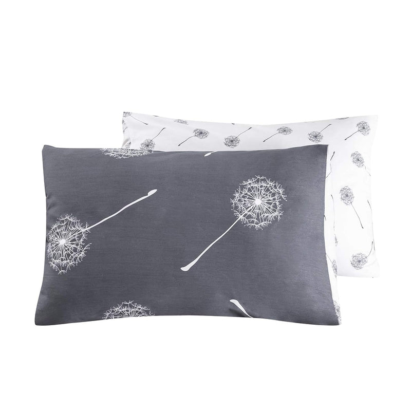 Pillowcases 100% Cotton Queen Size Set Of 2 Gray Grey White Dandelion Floral P