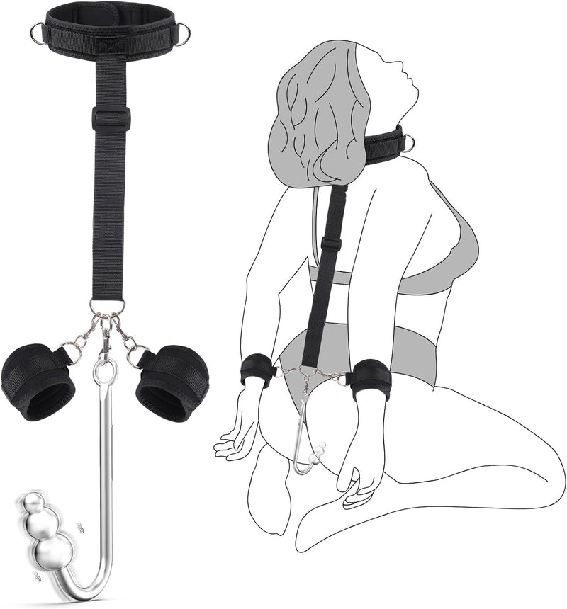 Adjustable Bondage Restraint Set Neck-to-Wrist Cuffs with Vibrating BlessMyBucket Adjustable Bondage Restraint Set Neck-to-Wrist Cuffs with Vibrating BlessMyBucket