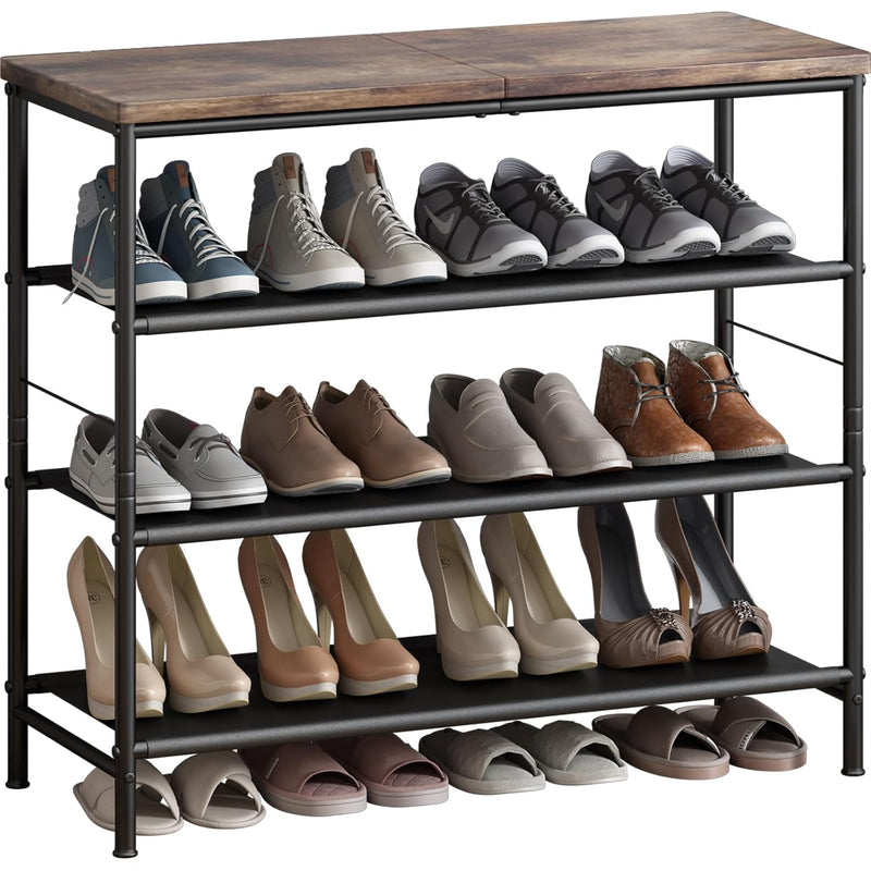 Shoe Rack Organizer 4 Tier Metal Organizer Shelf With Industrial Mdf Board And L