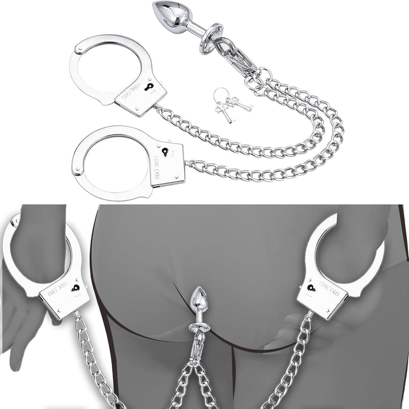 Metal Butt Plug Set Anal Plug With Sm Sexy Handcuffs,Bdsm Restraints,Bondage Gear Metal Fetish Sex Toys For Adults Sm Games Sex Toy Long Chains Stainless Steel Butt Plug,Sex Toys For Couples