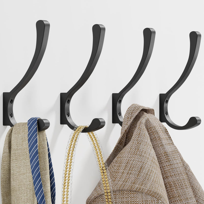 4 Pack Large Wall Hooks For Hanging Heavy Duty, Black Coat Hooks For Wall, Coat