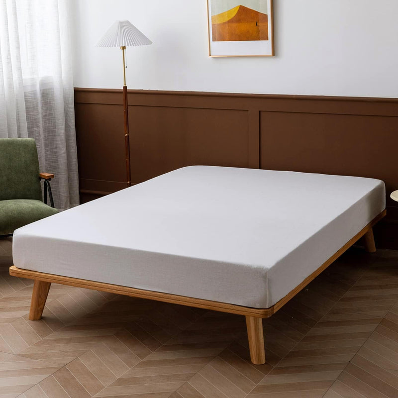 100% Washed Cotton Cream White Fitted Sheet, Queen Bed Sheet Extral Deep 16”,