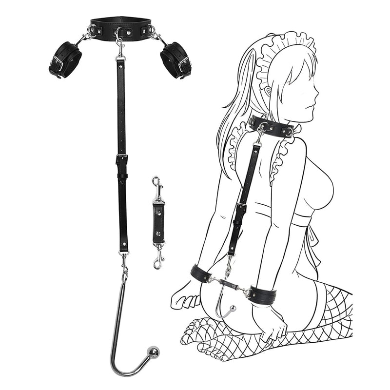 Anal Hook Bdsm Sex Bondage Restraint Kit With Adjustable Handcuffs & Collar, Leather Restraint Bondage Set With Anal Ball, Unisex Sm Sex Toy For Women & Men