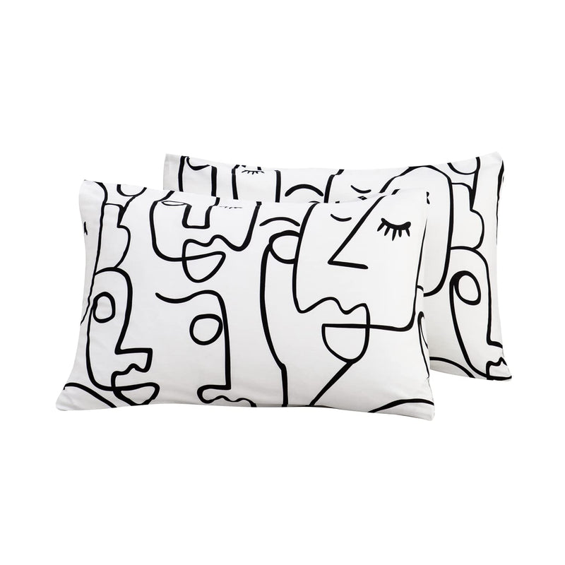 Pillow Cases 100% Cotton Queen Size Set Of 2 Abstract Face Print Bed Pillow Co