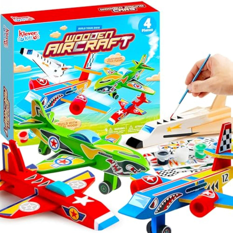 4 Diy Wooden Aircrafts-Build & Paint Your Own Wooden Airplane Craft Kit, Art & Craft Kit Diy Projects, Easy To Assemble Birthday Gifts For Boys 6-12 Year Old