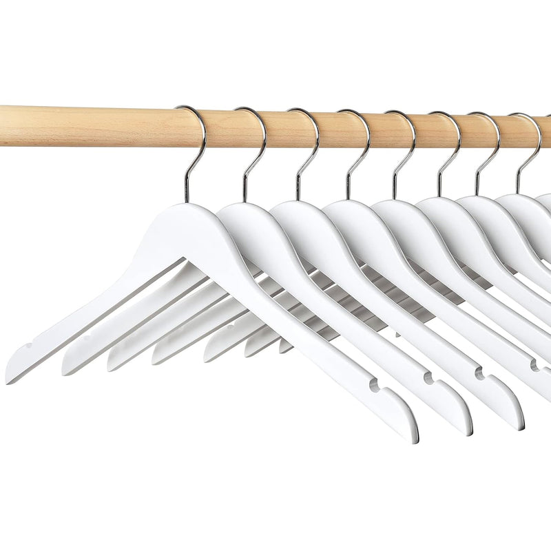 White Solid Wood Shirt Dress Hangers 10 Pack, Wooden Coat Hangers With Notches,