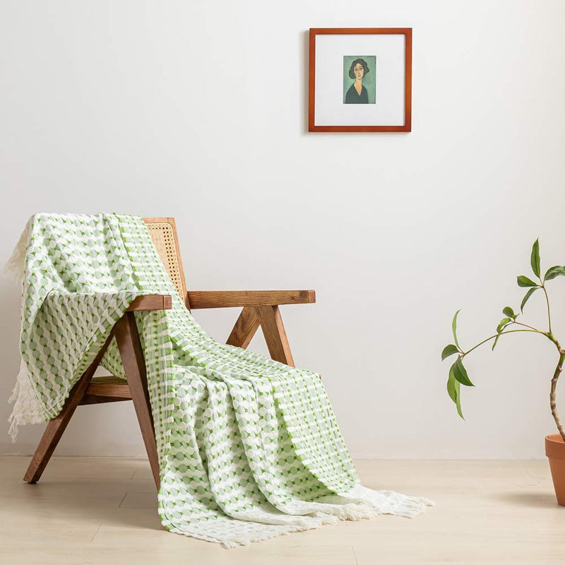 100% Cotton Throw Blanket For Bed, Couch, Yarn Dyed Cable Knitted Jacquard Wov