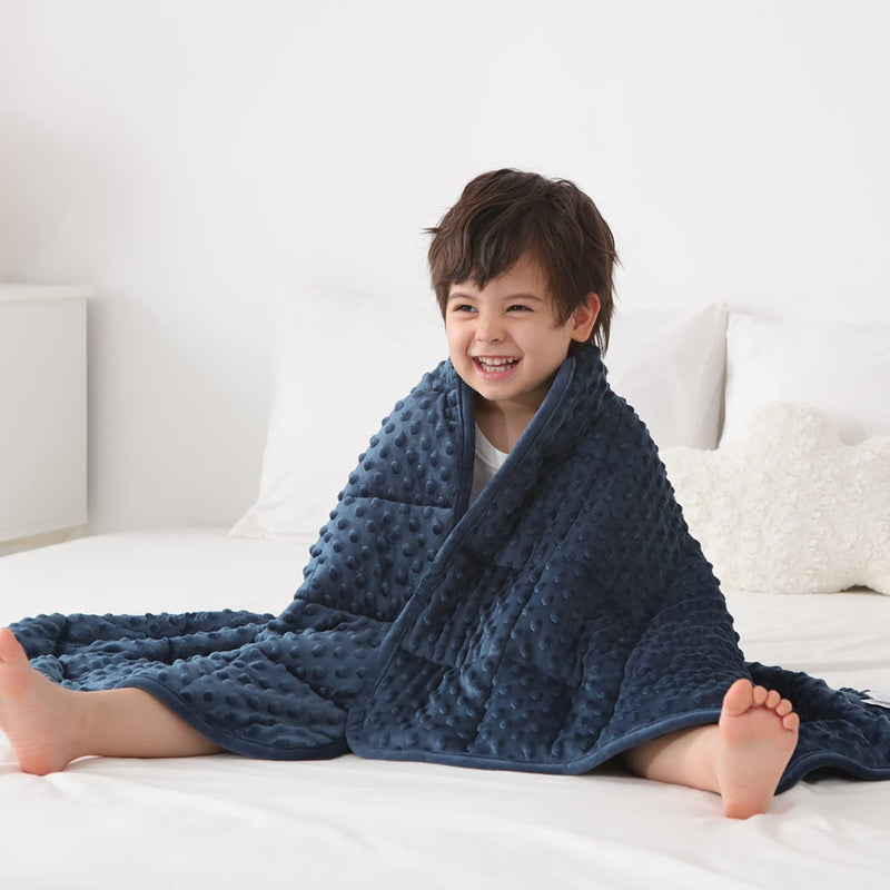 Kids Weighted Blanket Twin 7Lbs (41"×60",Navy Blue) Breathable Soft Minky Weig