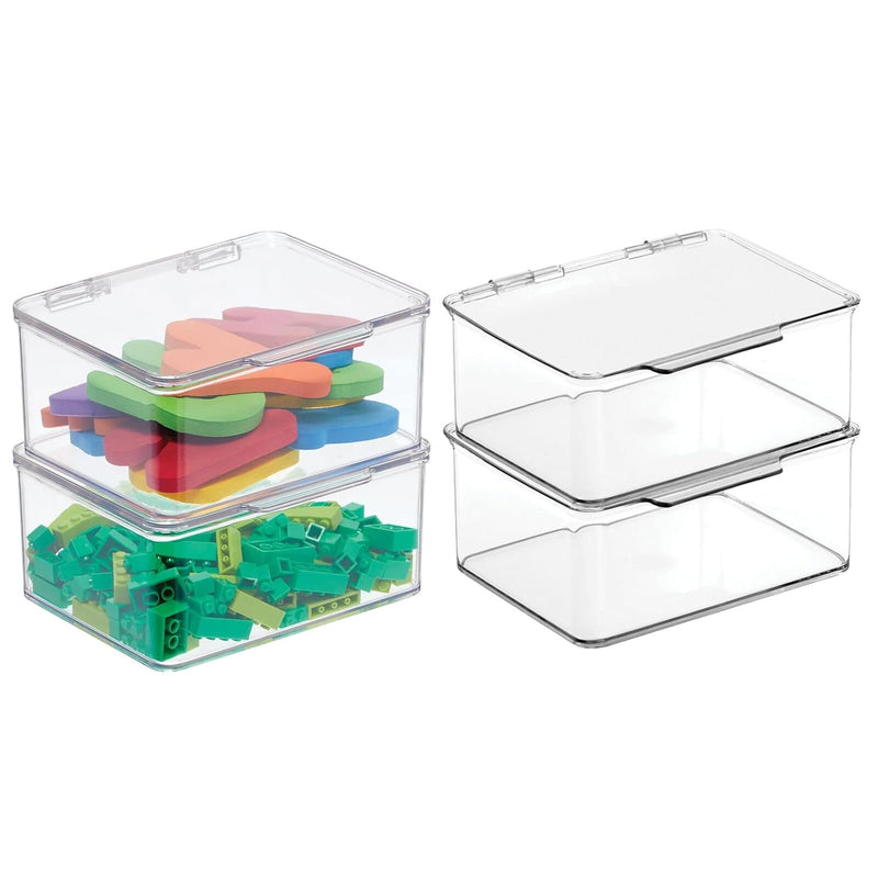 Mdesign Plastic Playroom/Gaming Storage Organizer Box Containers, Hinged Lid For
