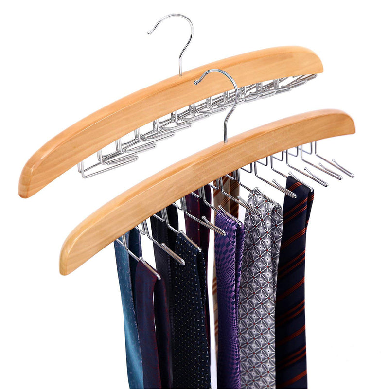 Tie Rack Hanger For Closet, Wooden Tie Organizer 360 Degree Rotating Tie Holder